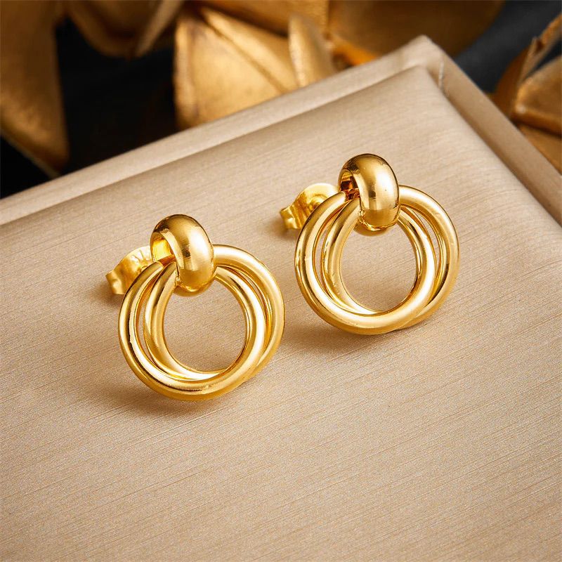 Golden Double Circle Earrings